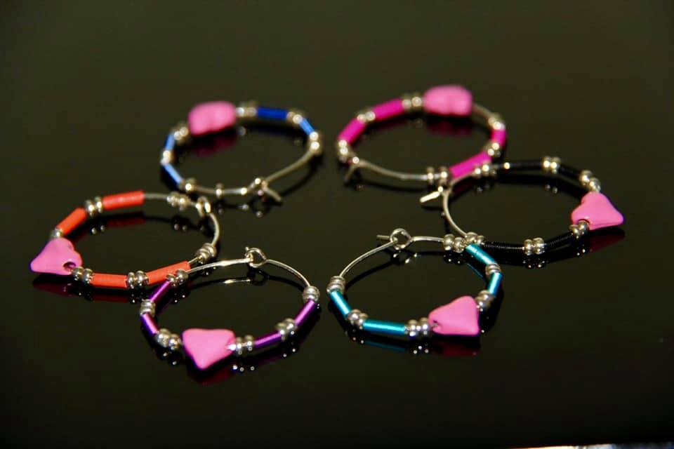 Cancer Awareness Wine Glass RIngs - Pink Hearts