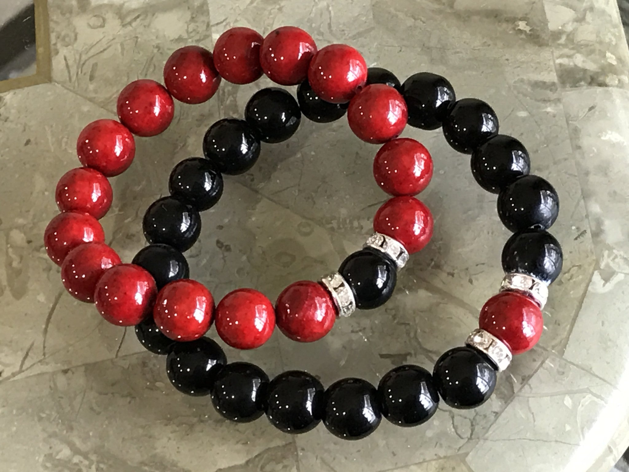 His & Hers Black & Red beads bracelets