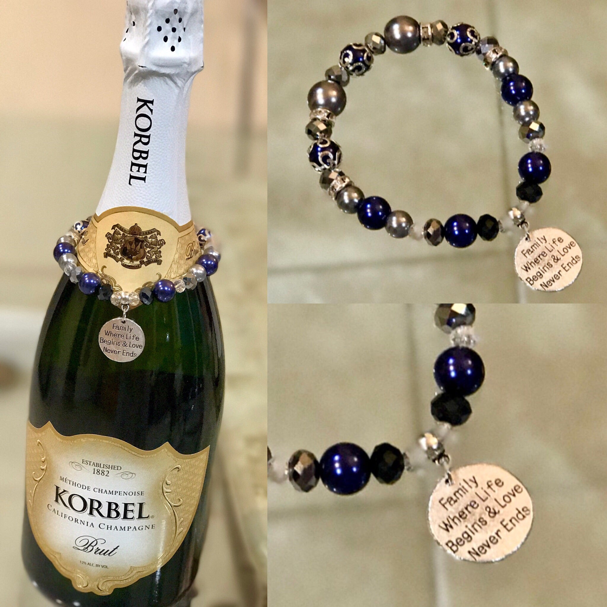 Peacock and silver bottle bracelet