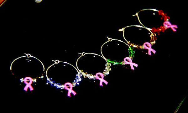 Pink Ribbon Cancer Awareness - Wine Glass Rings