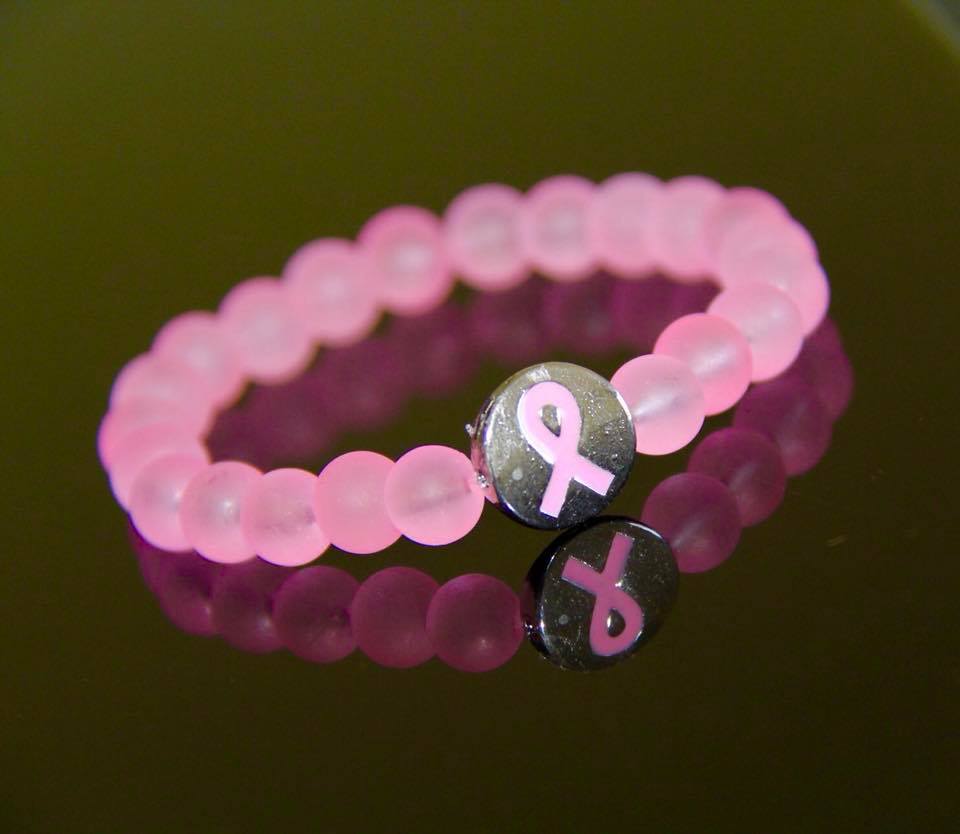 Pink sea glass beads cancer awareness bracelet 