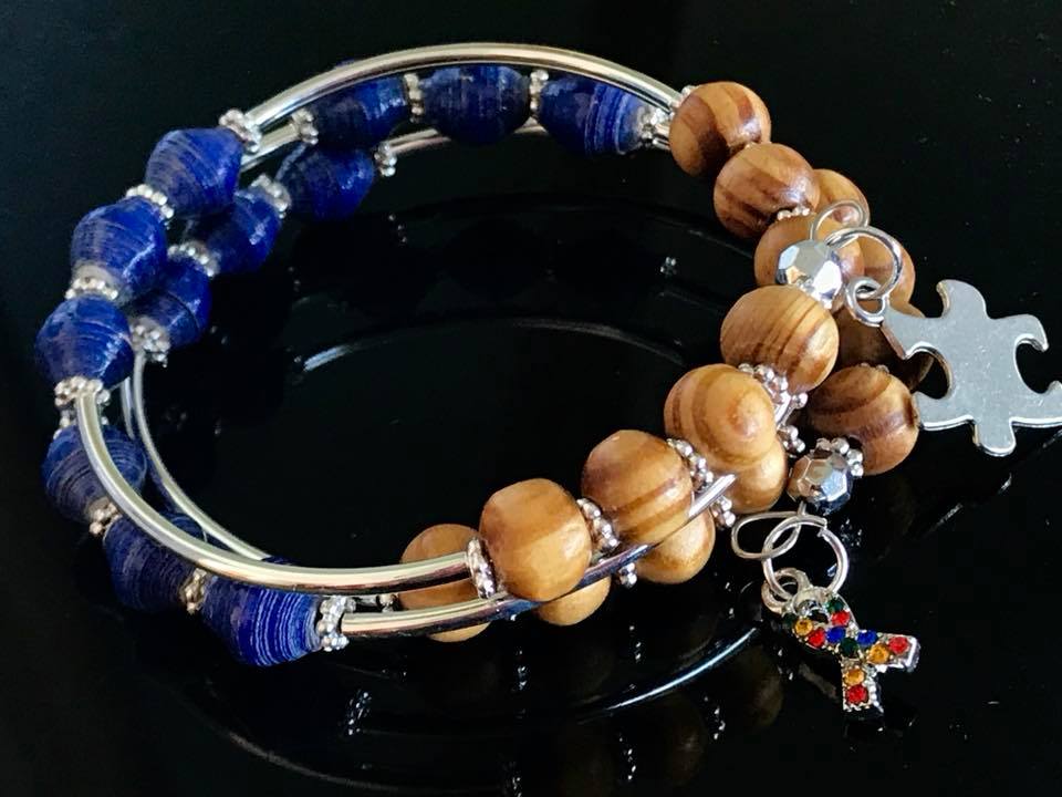 Memory wire bracelets made with different types of materials