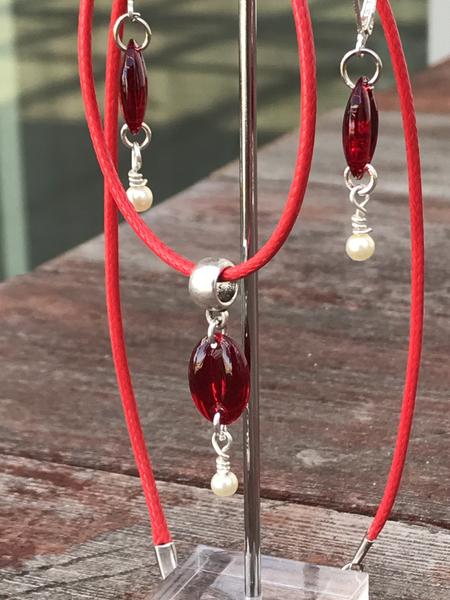 Vintage Swarovski Coffee Bean beads necklace set (Siam Red)