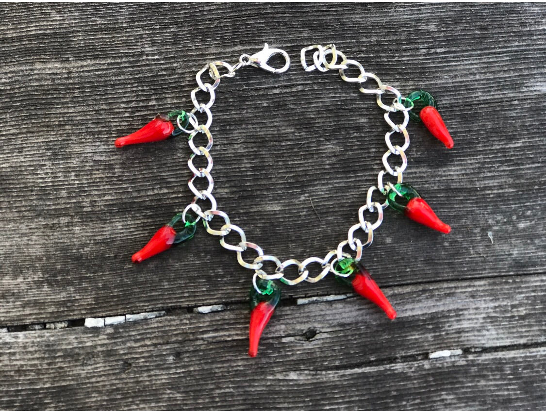 Red chilly glass charms bracelet